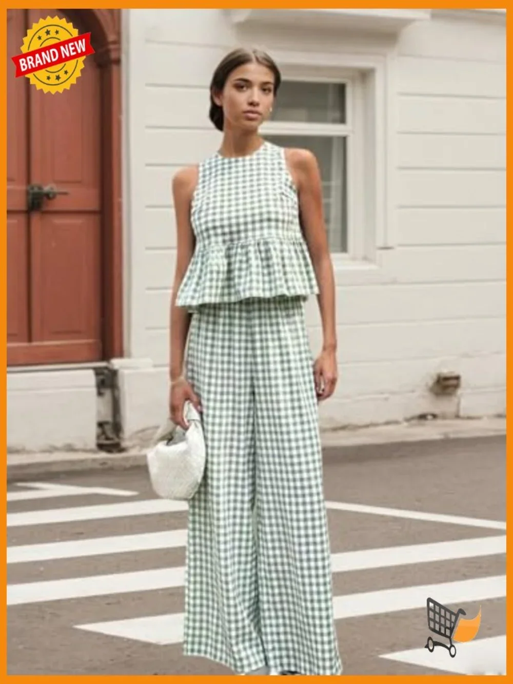 Gingham 2 Piece Lounge Set Sleeveless Tank Wide Leg Pants Matching Outfit Summer